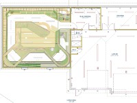 DG E3b floorplanOverlay  Floorplan with preliminary model train layout overlay.